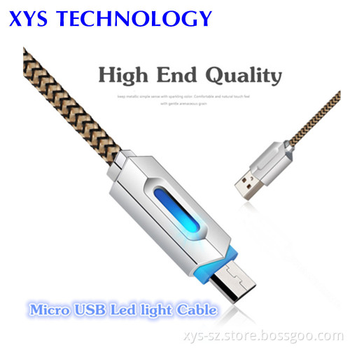 High Quality Metal Shell Copper Wire Braid USB Cable with Led Light